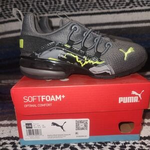 NIB Puma Kids Charcoal and Neon Sneakers